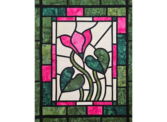 Art Nouveau inspired stained glass pattern quilt design class.