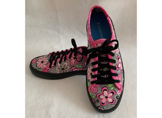 Handmade canvas fabric sneaker side pattern layout.