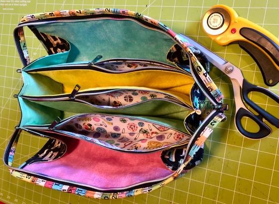 Multi pocket Sew Together fabric zipper bag.