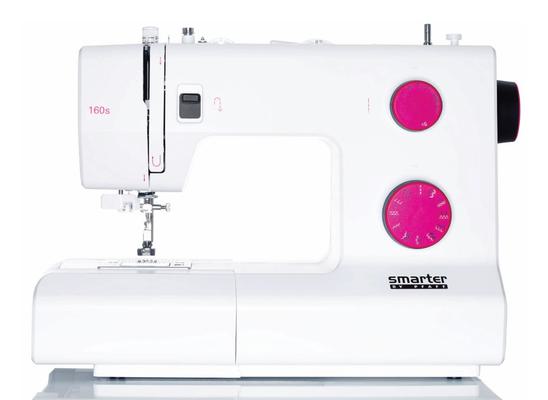 Compact electronic utility sewing machine with clear stitch selection menu.