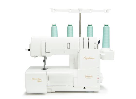 Baby Lock Euphoria coverstitch machine shown at an angle on a clean background.