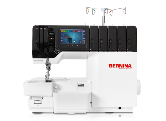 Bernina L 890 overlocker serger coverstitch machine isolated on a white background.