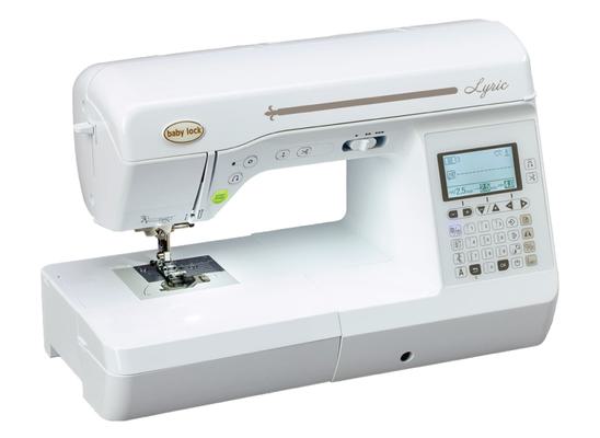 Baby Lock Lyric computerized quilting and sewing machine isolated on a white background.