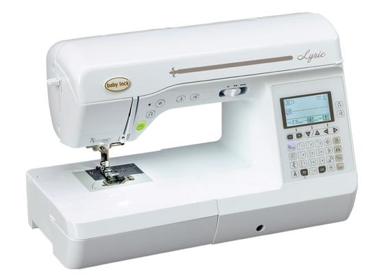 Baby Lock Lyric computerized quilting and sewing machine isolated on a white background.