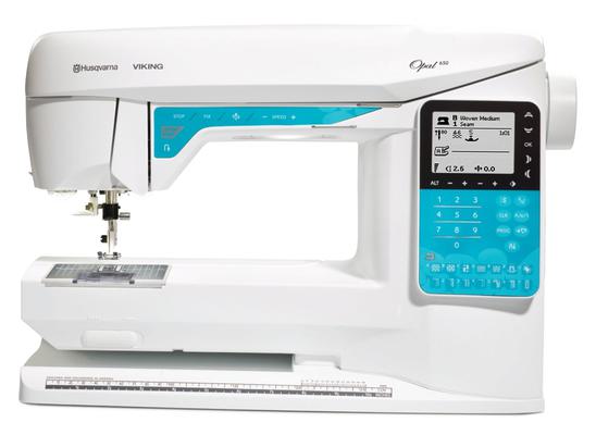 Husqvarna Viking Opal 650 computerized sewing machine isolated on a white background.