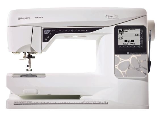 Husqvarna Viking Opal 690Q computerized sewing and quilting machine isolated on white.