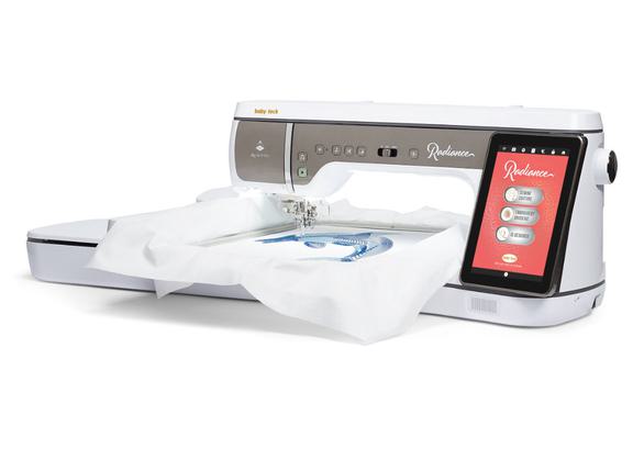 Baby Lock Radiance premium computerized sewing and embroidery machine isolated on white.