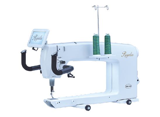 Baby Lock Regalia 20-inch longarm quilting machine head isolated on a white background.