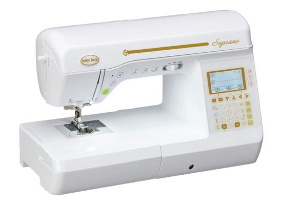 Baby Lock Soprano computerized sewing and quilting machine isolated on a white background.