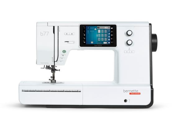 Bernette 77 computerized long-arm sewing machine isolated on a white background.